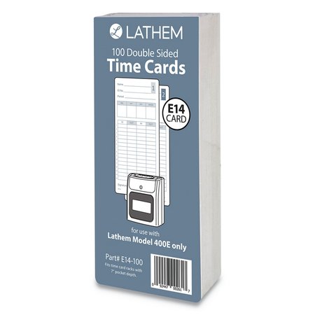 LATHEM TIME E14-100 Time Cards, Bi-Weekly/Monthly/Semi-Monthly/Weekly, 2 Side, 7in E14-100